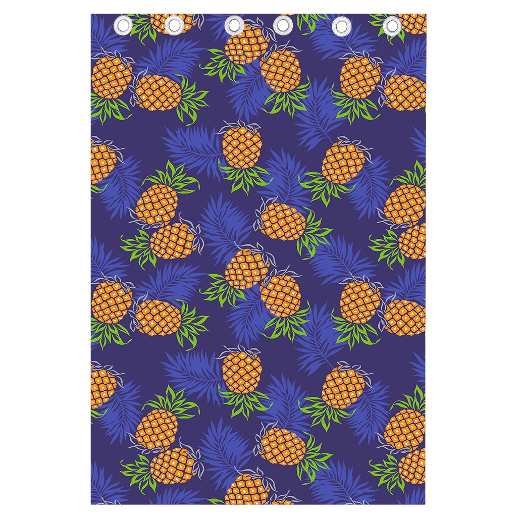 Blue Leaf Pineapple Pattern Print Curtain