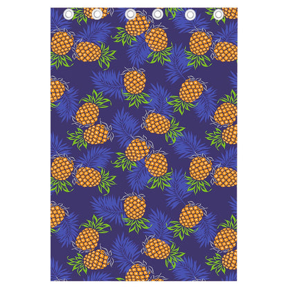 Blue Leaf Pineapple Pattern Print Curtain
