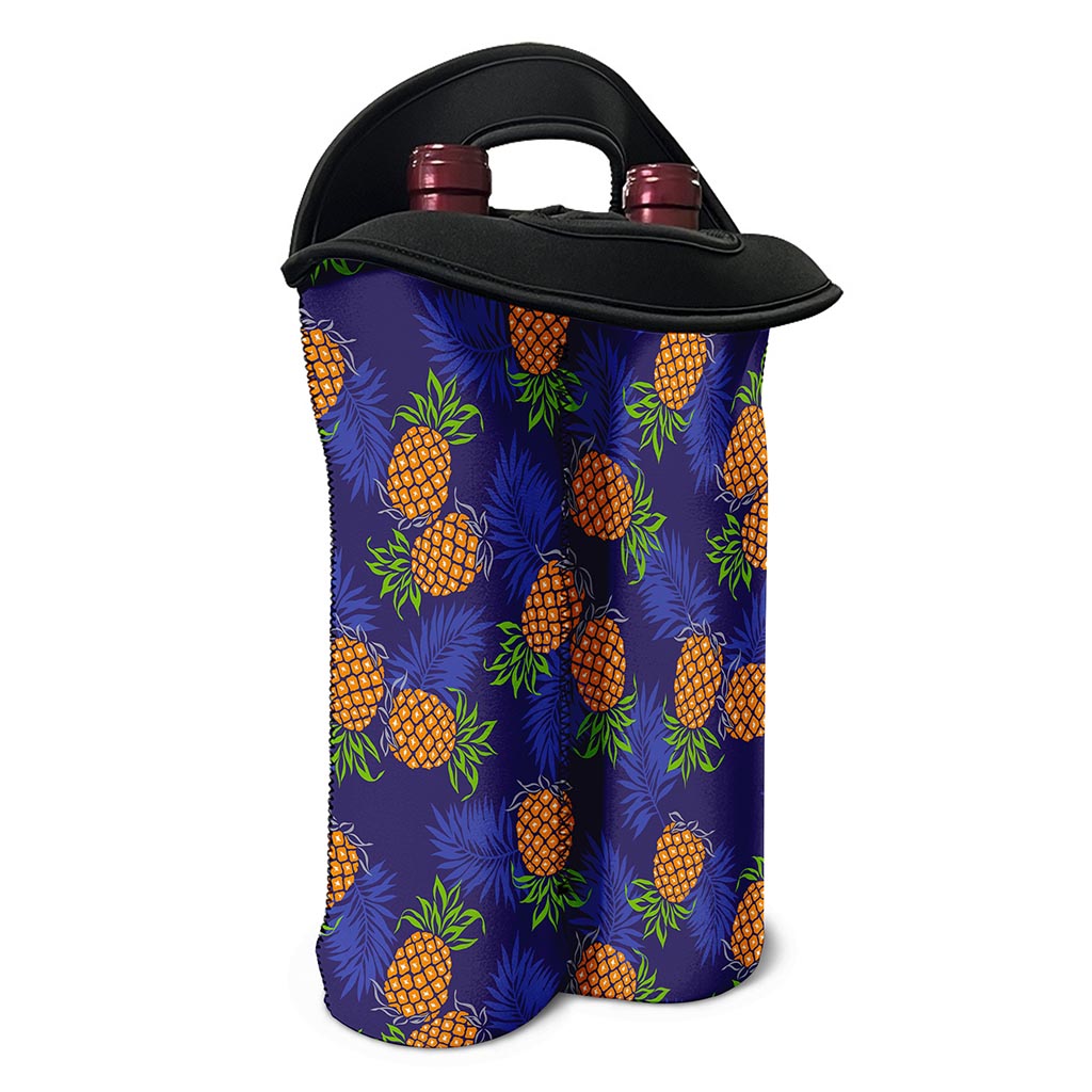 Blue Leaf Pineapple Pattern Print Double Neoprene Wine Tote