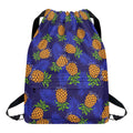 Blue Leaf Pineapple Pattern Print Drawstring Backpack