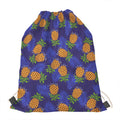 Blue Leaf Pineapple Pattern Print Drawstring Bag