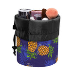 Blue Leaf Pineapple Pattern Print Drawstring Makeup Bag