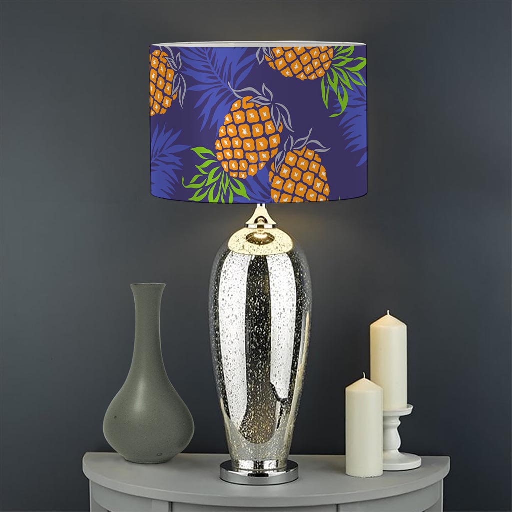 Blue Leaf Pineapple Pattern Print Drum Lamp Shade