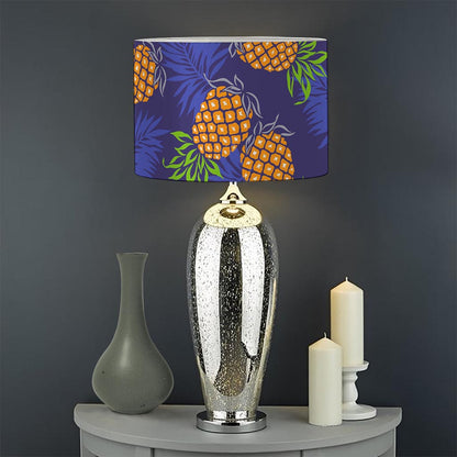 Blue Leaf Pineapple Pattern Print Drum Lamp Shade