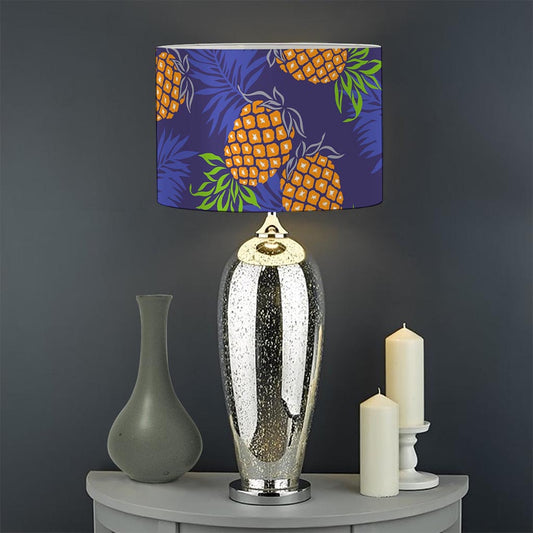 Blue Leaf Pineapple Pattern Print Drum Lamp Shade