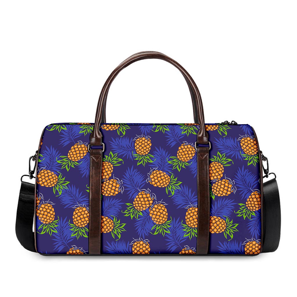 Blue Leaf Pineapple Pattern Print Duffle Bag