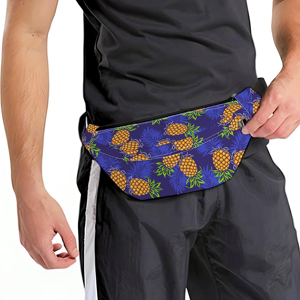 Blue Leaf Pineapple Pattern Print Fanny Pack