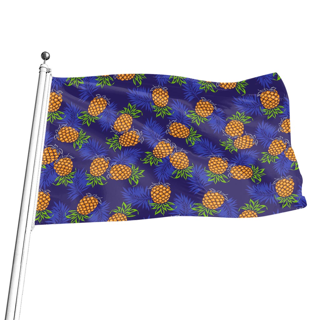 Blue Leaf Pineapple Pattern Print Flag