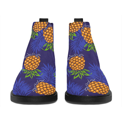 Blue Leaf Pineapple Pattern Print Flat Ankle Boots