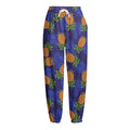 Blue Leaf Pineapple Pattern Print Fleece Lined Knit Pants