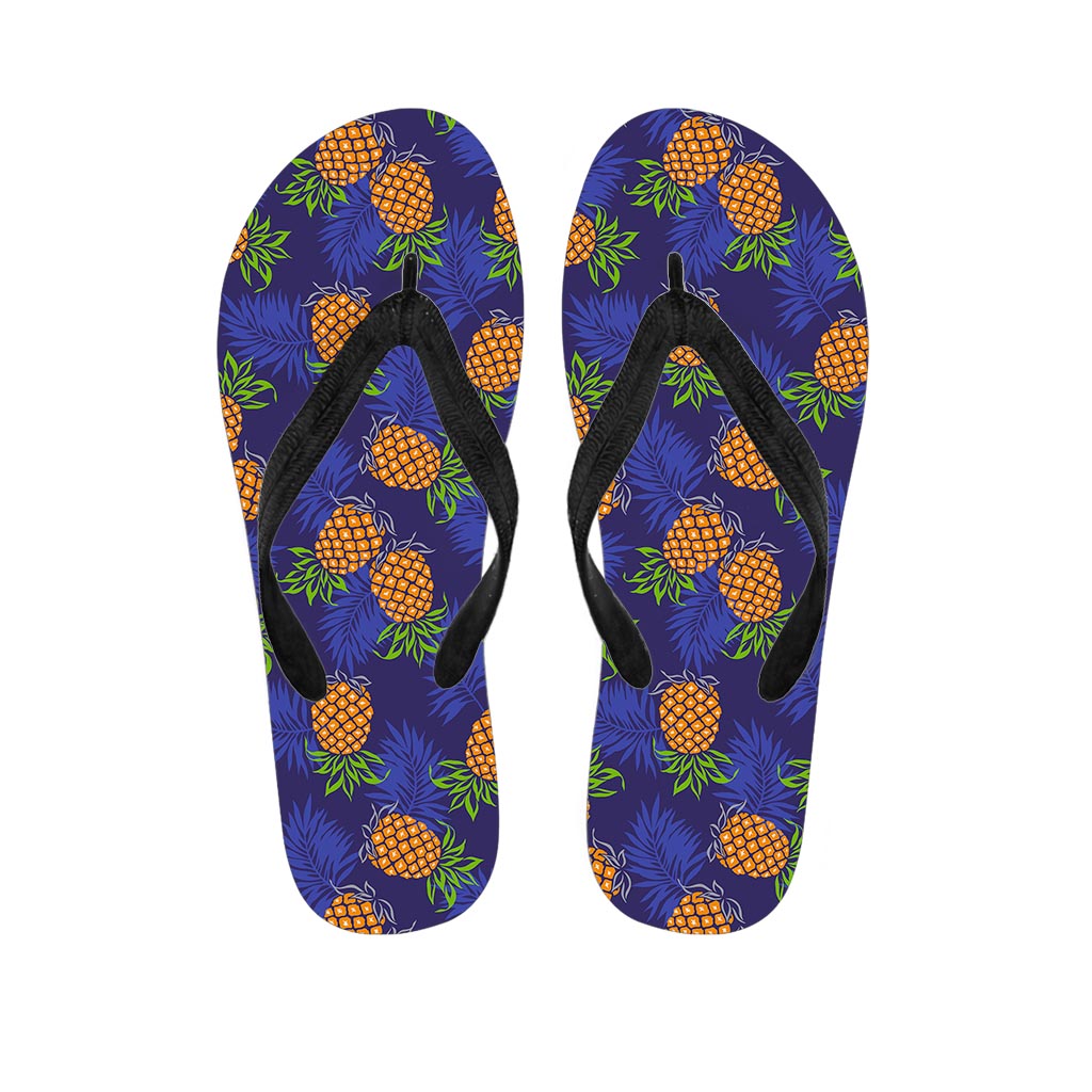 Blue Leaf Pineapple Pattern Print Flip Flops