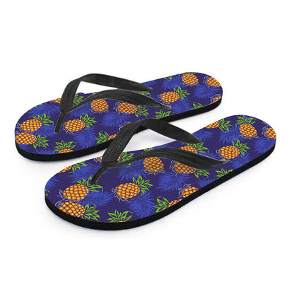 Blue Leaf Pineapple Pattern Print Flip Flops