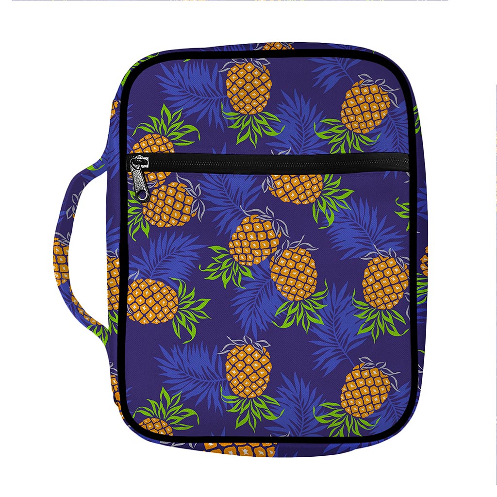 Blue Leaf Pineapple Pattern Print Front Pocket Bible Bag