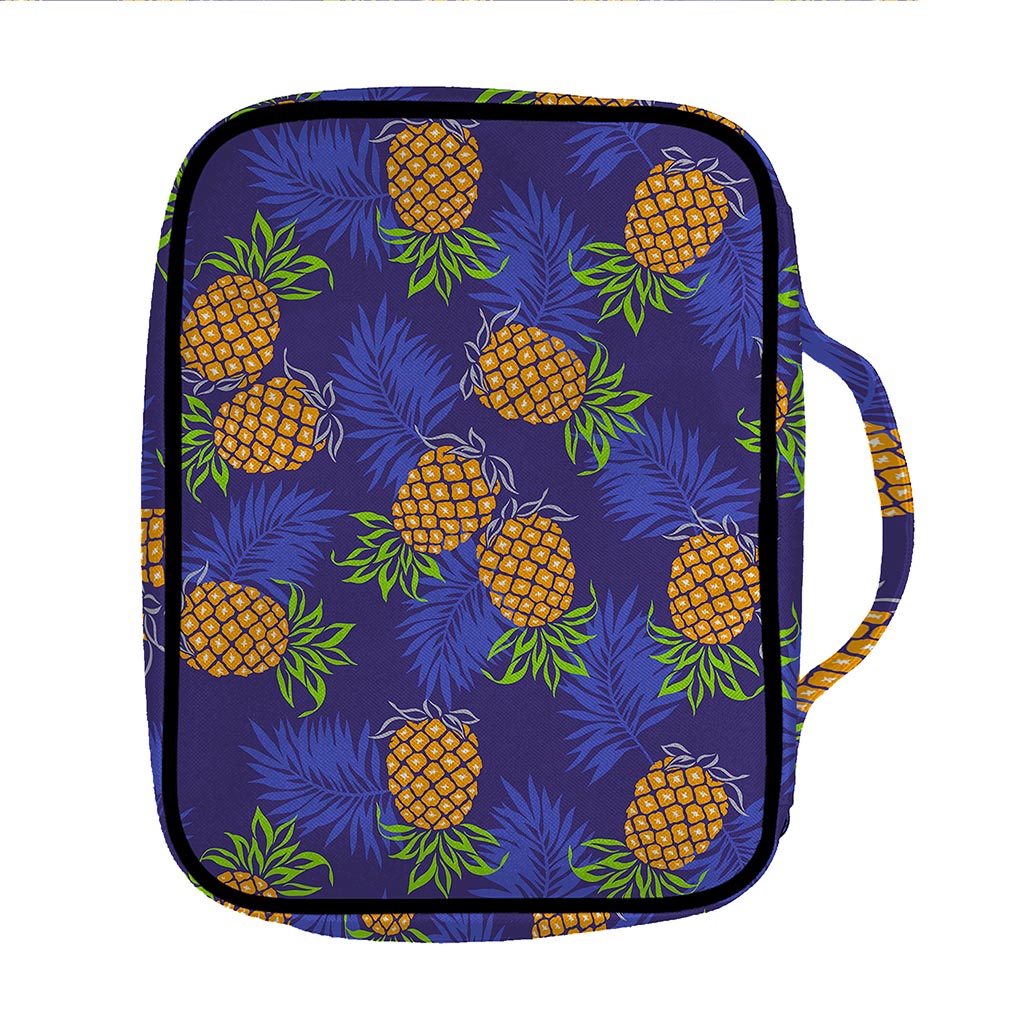 Blue Leaf Pineapple Pattern Print Front Pocket Bible Bag