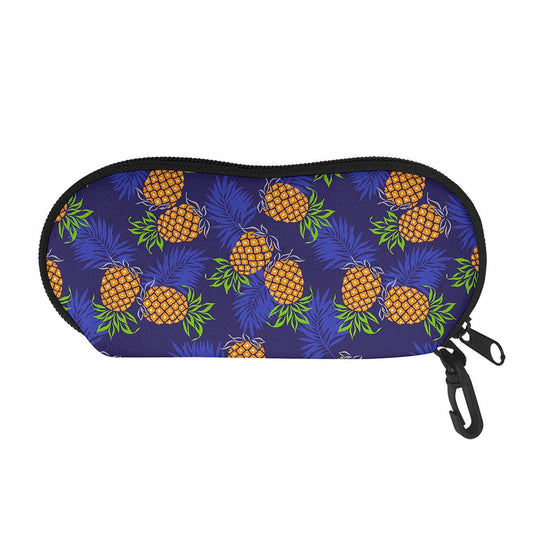 Blue Leaf Pineapple Pattern Print Glasses Case