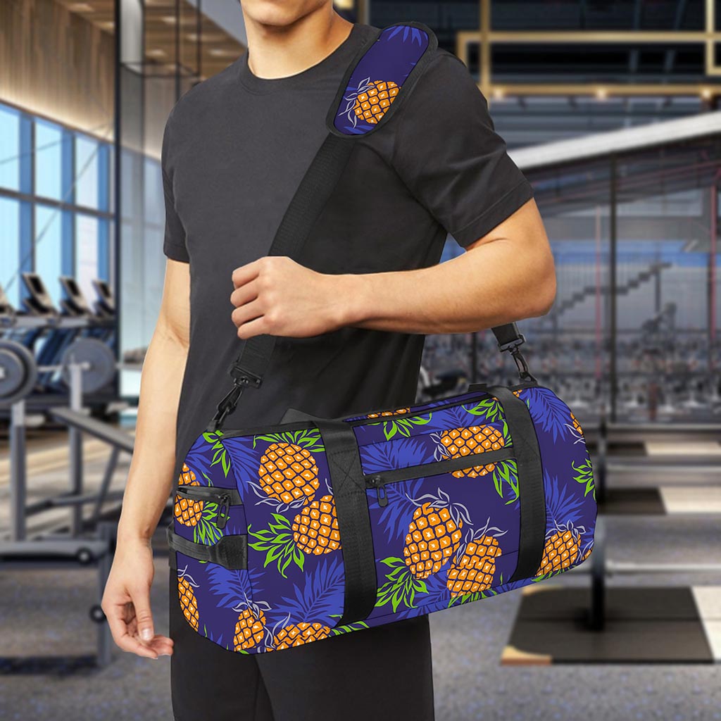 Blue Leaf Pineapple Pattern Print Gym Bag