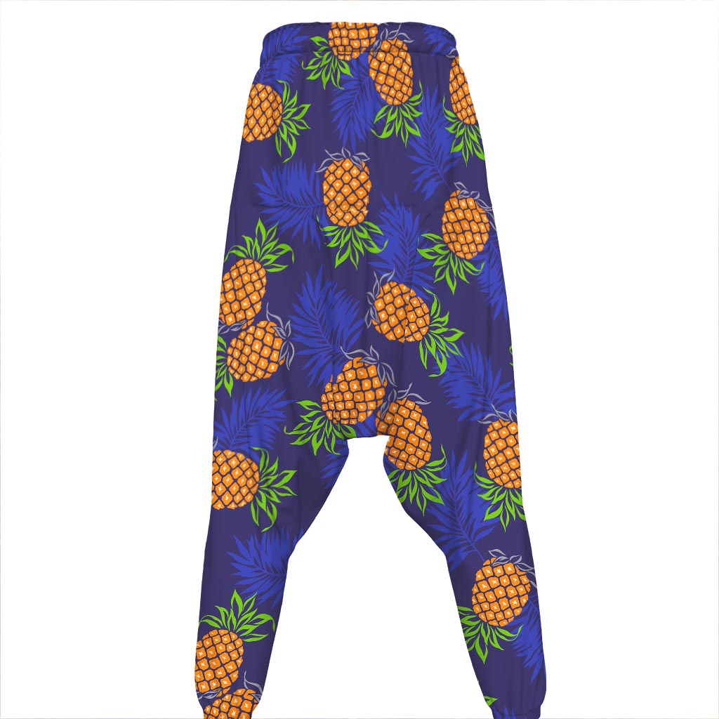 Blue Leaf Pineapple Pattern Print Hammer Pants