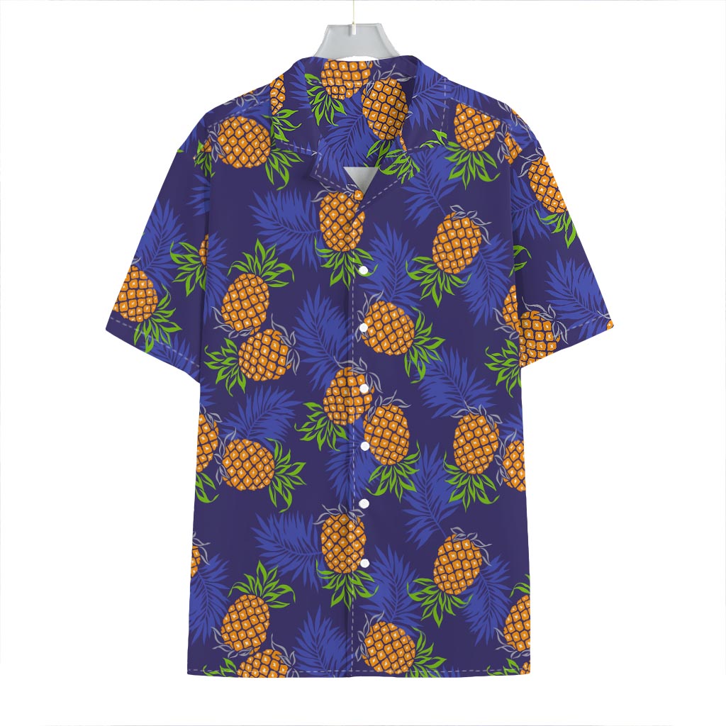 Blue Leaf Pineapple Pattern Print Hawaiian Shirt