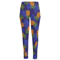 Blue Leaf Pineapple Pattern Print High-Waisted Pocket Leggings