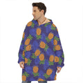 Blue Leaf Pineapple Pattern Print Hoodie Blanket