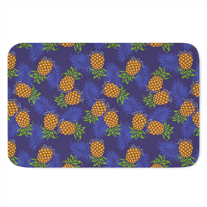 Blue Leaf Pineapple Pattern Print Indoor Door Mat