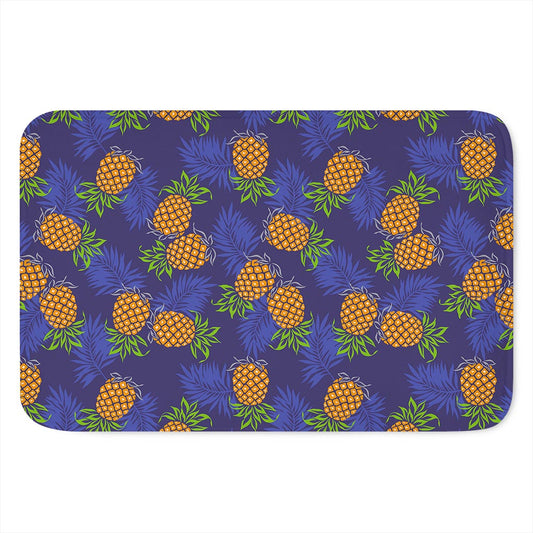 Blue Leaf Pineapple Pattern Print Indoor Door Mat