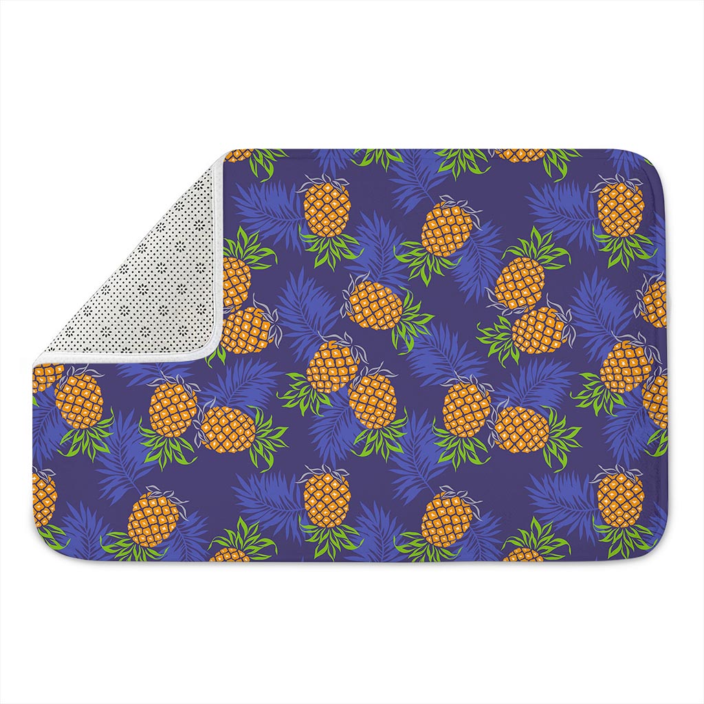 Blue Leaf Pineapple Pattern Print Indoor Door Mat
