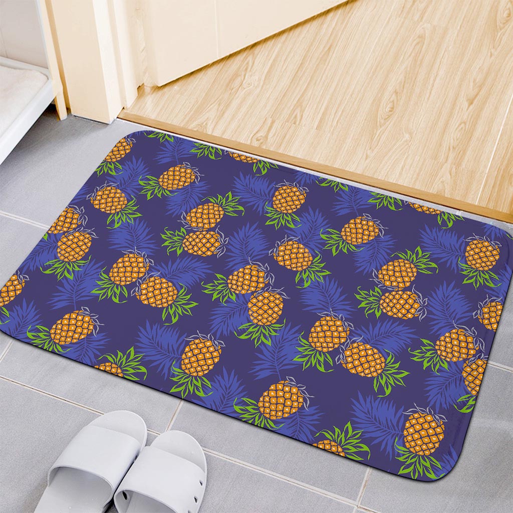 Blue Leaf Pineapple Pattern Print Indoor Door Mat