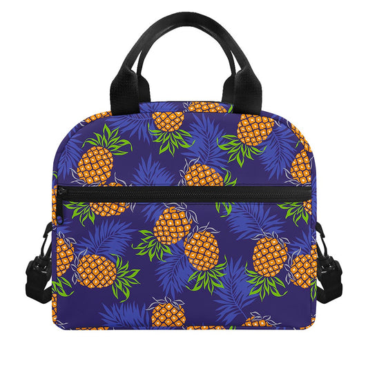 Blue Leaf Pineapple Pattern Print Insulated Lunch Bag