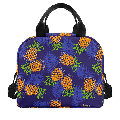 Blue Leaf Pineapple Pattern Print Insulated Lunch Bag