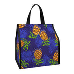 Blue Leaf Pineapple Pattern Print Insulated Lunch Tote