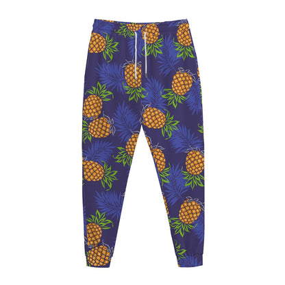 Blue Leaf Pineapple Pattern Print Jogger Pants
