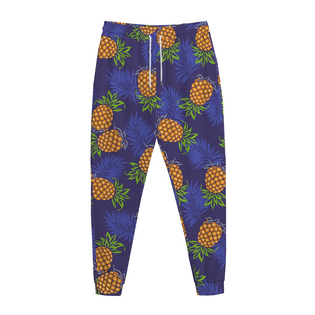 Blue Leaf Pineapple Pattern Print Jogger Pants