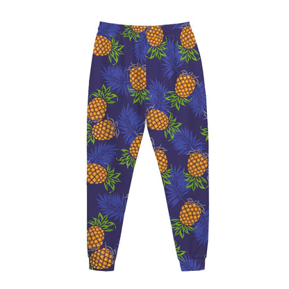 Blue Leaf Pineapple Pattern Print Jogger Pants