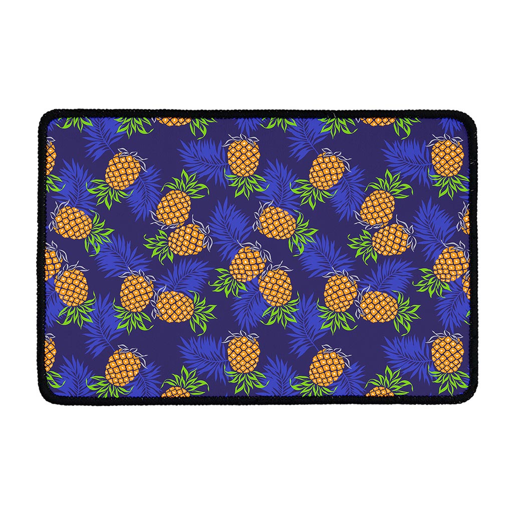 Blue Leaf Pineapple Pattern Print Kitchen Mat