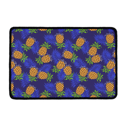 Blue Leaf Pineapple Pattern Print Kitchen Mat