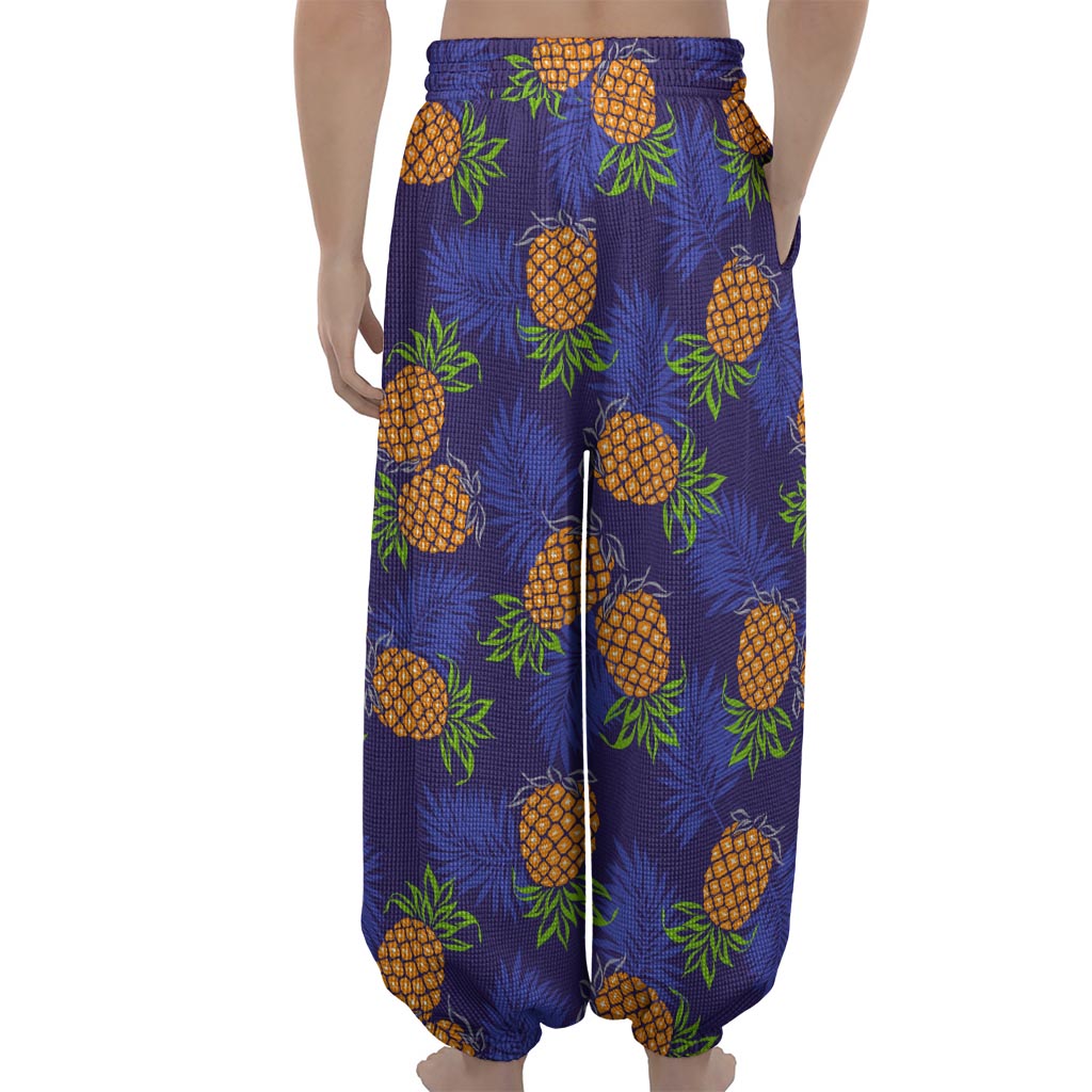 Blue Leaf Pineapple Pattern Print Lantern Pants