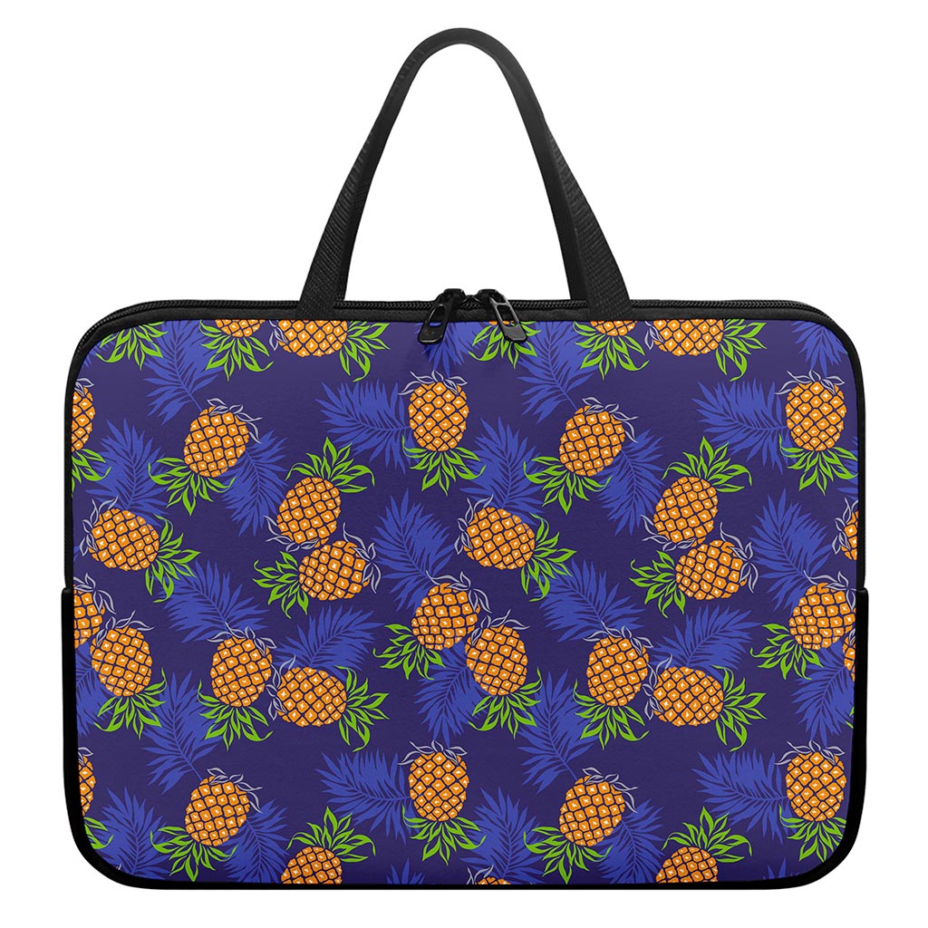 Blue Leaf Pineapple Pattern Print Laptop Sleeve With Handle