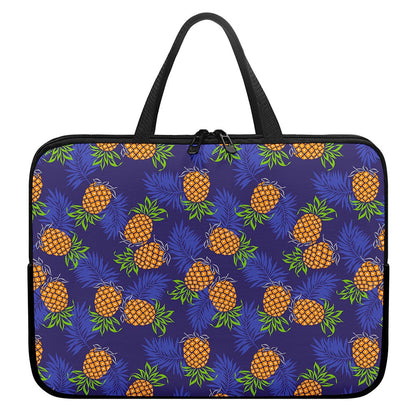 Blue Leaf Pineapple Pattern Print Laptop Sleeve With Handle