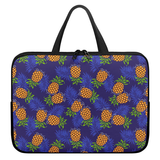 Blue Leaf Pineapple Pattern Print Laptop Sleeve With Handle