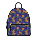 Blue Leaf Pineapple Pattern Print Leather Backpack