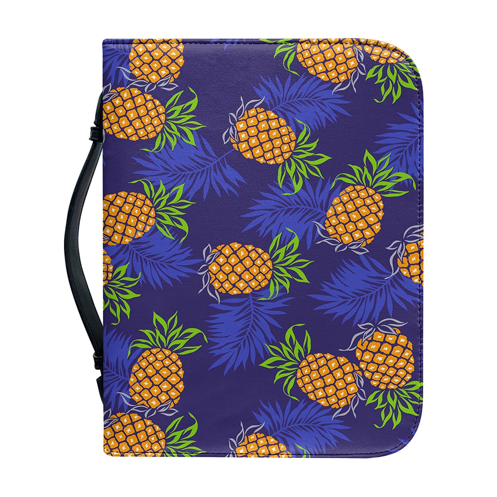 Blue Leaf Pineapple Pattern Print Leather Bible Cover