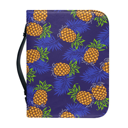 Blue Leaf Pineapple Pattern Print Leather Bible Cover