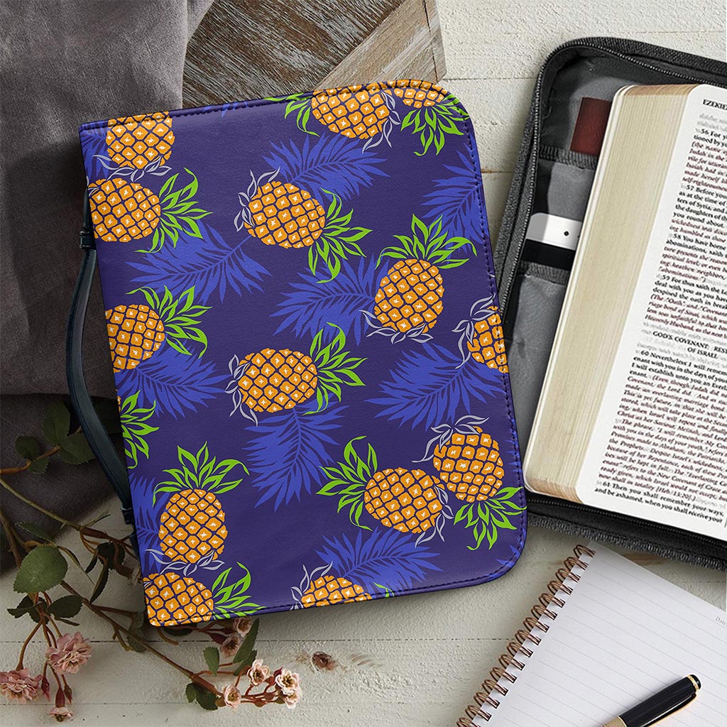 Blue Leaf Pineapple Pattern Print Leather Bible Cover
