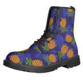 Blue Leaf Pineapple Pattern Print Lace-Up Boots