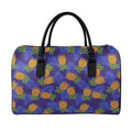 Blue Leaf Pineapple Pattern Print Leather Duffel Bag