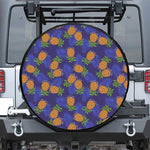 Blue Leaf Pineapple Pattern Print Leather Spare Tire Cover