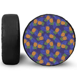 Blue Leaf Pineapple Pattern Print Leather Spare Tire Cover