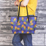 Blue Leaf Pineapple Pattern Print Leather Tote Bag