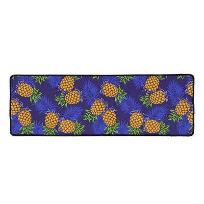 Blue Leaf Pineapple Pattern Print Long Kitchen Mat